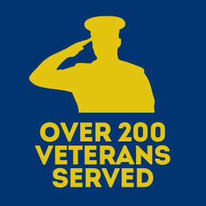 Icon of a veteran saluting with text "Over 200 Veterans Served"