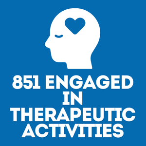 An icon of a face with a heart in the place of the brain with text that reads "851 engaged in therapeutic activities"